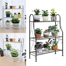 화분대 철제 화분받침대 화분진열대 거치대 정리대 인테리어 선반, B타입 진회색+수평조절발, 3단