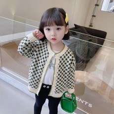 女童開衫針織衫 網格小菱形設計