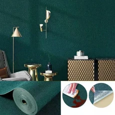 벽지 배경 스티커 3D 리넨 자가접착 10m, 50cmx280cm, Linen Dark Green
