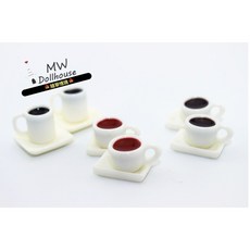 迷你仿真 適用 食玩 模型 微縮場景 隨草憶境, 1個, 黑色高腳咖啡組（2杯2碟，圖2）