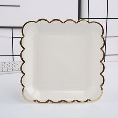 一次性紙碗 燙金加厚 生日派對小吃碗, 9寸方盤白色10個, 1個