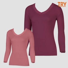 트라이 신축성 있는 순면 여성내복상의 레이스 보온내의 긴팔 겨울