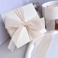 실버 스파클링 원사 리본 쉬폰 웨딩 주름 메쉬 액세서리 밝은 실크 주름 선물 상자 꽃 번들 포장, 01 5 Meters, 16 22