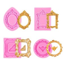 공예용 4Pcs 바로크 스타일 포토 프레임 실리콘 몰드 미니 및 에어 드라이 클레이 몰드 핑크, Photo Frame