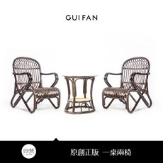 陽臺休閒區佈置小茶桌組閤高檔天然真藤椅三件套傢用戶外庭院靠背陽臺小桌椅 戶外桌 陽臺桌椅 休閑桌椅子 桌子 T9TA, 胡桃色一桌兩椅