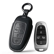 프리미엄 고급 산양가죽 스마트키케이스 키홀더 키커버 현대 호환/그랜저 IG/쏘나타 센슈어스 DN8/싼타페 TM/투싼 NX4/팰리세이드 LX2/스타리아 US4, 5버튼, 블랙