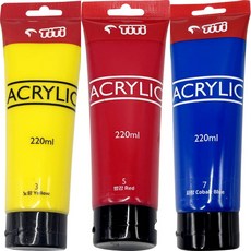 아크릴물감 대용량 220ml아크릴물감 티티아크릴물감 (빨강+파랑+노랑 -3색세트)