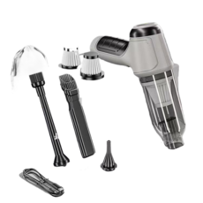 車用吸塵器 吹吸抽三合一 德系無刷電機 車家兩用, 銀色, 頂配款【無刷電機+全套配件+濾芯5】