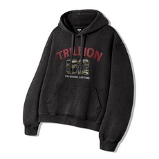 트릴리온 TRILLION 카모 아플리케 그래픽 오버핏 후드_피그먼트 차콜