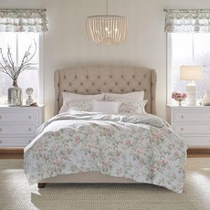 Laura Ashley Home | 매들린 컬렉션 | 이불 커버 세트 - 100% 면 양면 버튼 잠금 동일 소재 샴 포함 싱글 블루, 블루/그린/핑크