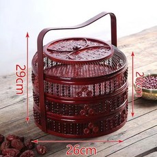 格森竹編提籃 雞蛋籃、水果籃、月餅籃多用途 結婚禮籃 拜拜籃收納盒, 1個, 紅色三層有提手