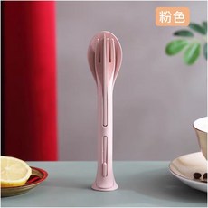 小麥餐具組 (刀叉匙三件組) - 環保日系餐具 旅行露營適用, 1個, 小粉紅