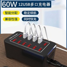고속 멀티포트 충전기 대용량 충전기 블랙 다중 포트 충전 스테이션, B. 12포트 충전기 60W 애플 케이블 10