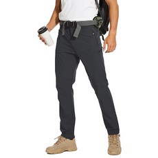 Arunlluta 남성용 하이킹 팬츠 여행 바지 방수 작업 신축성 빠른 건조 경량 다크 레이(벨트 포함)