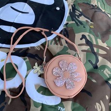 PERFECT IMAGE NEW YORK 兒童花朵斜背包，可愛粉色圓形小包，附蝴蝶吊飾