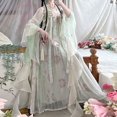 十裏香 夭夭唐製齊胸漢服套裝，精緻刺繡印花漸變設計，展現古典優雅氣質, 上衣+下裙綠色【五件套】,L, 1個