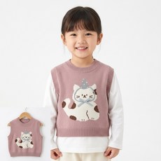 여아 니트조끼 유아 고양이 캐릭터 아동 니트베스트