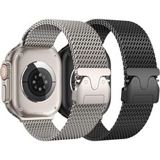워치 스트랩 커스텀 원클릭 풀커버 남성용 49mm 46mm 45mm 44mm 42mm Apple Watch 밴드와 호환되는 밀라노 메시 루프 iWatch Ultra 2 시리즈, Natural/Black, 44mm/45mm/46mm/49mm/(42mm Seri