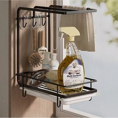 스페셜라이프 무타공 싱크대 접착식 주방 행주 건조대 수세미 거치대, 세로형 블랙