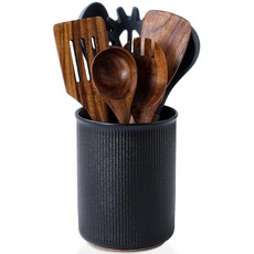 LoeJan 식기 홀더 엑스트라 라지 식기 그릇 안정적인 세라믹 식기 정리함 주방 카운터 농가 장식용 요리 도구 정리함 세트 블루, Textured Black