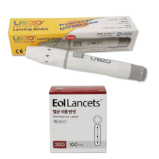 LANZO 란조 사혈기 + 에이치엘비 멸균 이올란셋 30G 100개입 체했을때손따기 채혈기 사혈침 채혈침 당뇨침, 1개