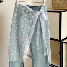 청바지 레이스 레이어드 나비 꽃 자수 스커트 ala+32830fa