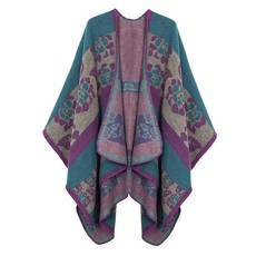 Urban CoCo 판초 망토 여성용 컬러 블록 숄 랩 앞쪽 트임 시리즈 1-카키 One Size 142297, 시리즈 3-블루