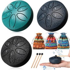 Maasechs 야외 정원용 레인 드럼 3개 차임 스틸 텅 7.6cm(3인치) 6가지 노트 악기 천 가방 및 망치 포함 차크라 혀 (그린 블랙 네이비 블루), 그린, 블랙, 네이비 블루