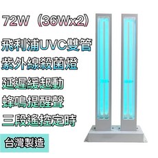 築光坊 台灣製造 飛利浦燈管 36W 55W 單管雙管 72W 110W 紫外線殺菌燈 遙控定時殺菌 UVC紫消燈, 1個, (36W x 2 雙燈 )紫外線殺菌燈組