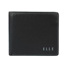 ELLE HOMME 荔枝紋牛皮短夾 三面側翻雙窗格 男士皮夾