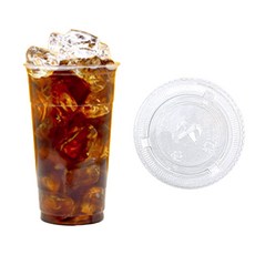 삭제 미사용 투고팩토리 테이크아웃 PET 아이스컵+평뚜껑 107파이 1리터 32온스, 50세트, 1L