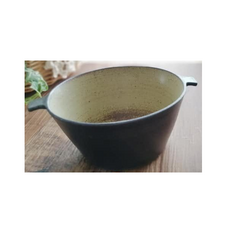 哈日媽咪的愛敗日記 牧野潤 雙耳缽(方 & 圓) 日本超人氣陶藝作家手作, 3 方缽>  大-外黑內黃, 1個