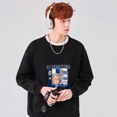 남녀공용 편안한 데일리 맨투맨 오버핏 캐릭터 라운드
