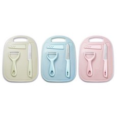 ADANN 水果刀砧板刨刀三件組 可攜式不鏽鋼小菜刀 露營切菜板, 1個, 510菜板三件套/粉