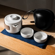 카빈스 휴대용 다도 다기 세트, 화이트, 1세트, 찻잔(차거름망)포함+티컵2p+티타올+보관파우치