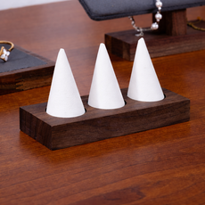 원목 반지 진열대 콘형 링 디스플레이 악세사리 반지 거치대 1개, 화이트 가죽