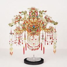 3D立體金屬模型 十里紅妝 DIY手工組裝 減壓結婚禮物, 1個, 至尊至美紅鳳冠+工具+防塵罩+燈光,送工具防塵罩（拆封或者拼裝後不退不換）