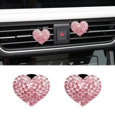 DWARFOO 자동차 에어 벤트 클립 2개 공기 청정기 클립 블링 크리스탈 하트 참 에어컨 콘센트 클립 자동차 내부 장식 액세서리 벤트 디퓨저 클립 여성용 범용 (K1-퍼, K1-핑크