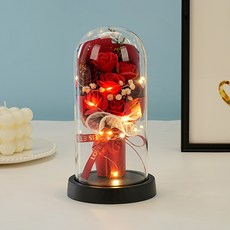 오로라 유리돔 led꽃다발 무드등 기념일선물, 레드 장미, 1개