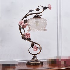 빈티지 테이블램프 장미 모티브 무드등 침실 거실 인테리어 스탠드 감성 조명, 핑크 몽환 시리즈 푸시 스위치/온열 LED 전구