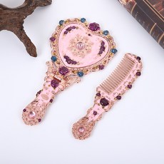 로코코 엔티크 하트 공주 북유럽 손거울 빗 세트 소품, 1개, 핑크