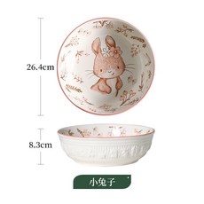 嘉義出貨 多用途陶瓷碗公 料理碗 丼飯碗 焗烤碗 可微波碗 加深加厚大碗 湯碗, 10英寸小兔子兩個裝, 1個
