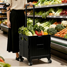 복나이트 쇼핑카트 장바구니 캐리어카트 접이식 카트 튼튼한 접이식 쇼핑카트 폴딩카트, 1개, 블랙