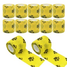 이지유 애견 자가점착 붕대 신발 강아지 일회용 산책 양말, 12개, 발자국 옐로우