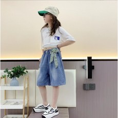 아이짱 아동용 초등학생 중학생 여름 5부 가벼운 데님 반바지