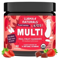 라마내추럴스 키즈 리얼 과일 멀티비타민 딸기맛 구미 LLAMA NATURALS Kids Real Fruit Multivitamin, 1개, 90정