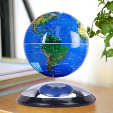 磁懸浮地球儀大號髮光自轉辦公室客廳桌面裝飾品擺件朋友生日禮物 學生磁懸浮3D立體地球儀辦公室桌面裝飾品教學版客廳書房擺件, 6寸圓弧籃色球+不發光+自轉