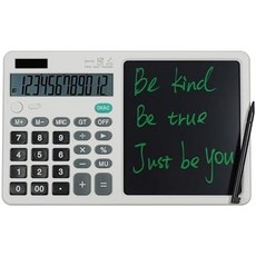 7인치 삭제 가능한 필기 패드가 있는 책상 계산기 대형 디스플레이 12자리 화면 점보 비즈니스 오피스 학교용 태양광 및 배터리 구동 빅 버튼 흰색, White