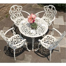 야외테이블의자세트 철제 4인 편의점 테라스 정원 세트 식탁 파라솔 야외테이블세트 원형, (화이트A) 지름 60cm 테이블+의자4개