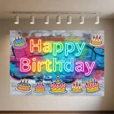 글로우 네온 생일 축하 배경 용품 댄스 카니발 파티 장식 반짝이는 사진 촬영, 01 120x90cm, 14 qmy512-3